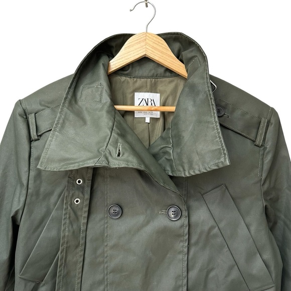 Zara Cropped Double-Breasted Utility Pea Coat Jacket, Dark Khaki, Small - Picture 6 of 13